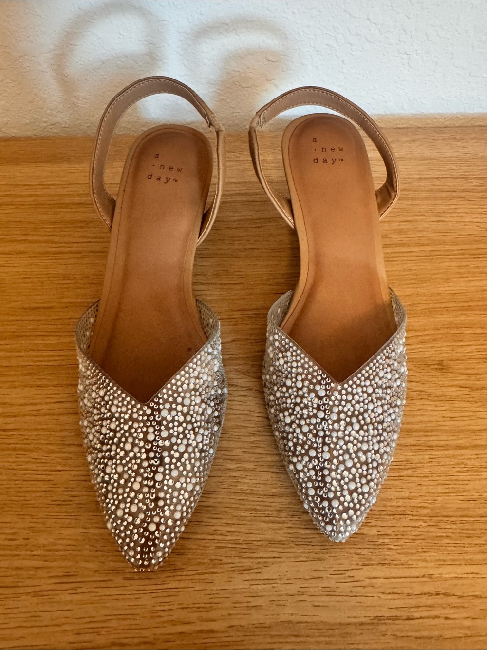 a new day Taupe Crystal-Studded Pointed Toe Slingback Flats